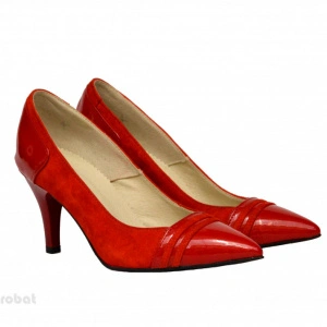 Pantofi stiletto rosii dama eleganti din piele naturala cod P318