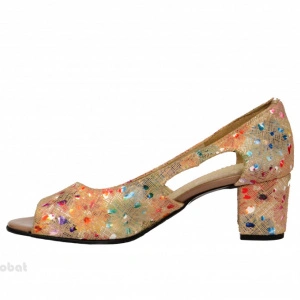 Sandale multicolore dama din piele naturala toc 5 cm