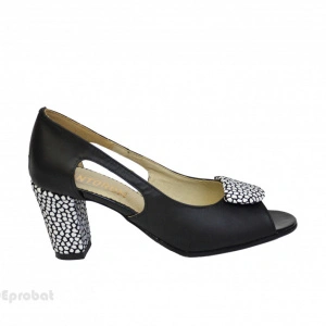 Sandale negre dama din piele naturala toc aplicat 7 cm