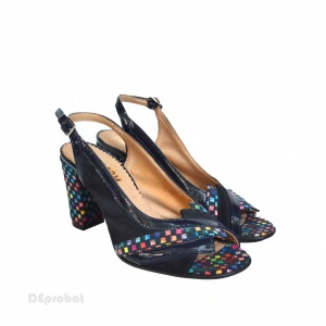 Sandale negre dama din piele naturala toc aplicat 8 cm cod S330