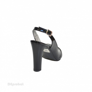 Sandale negre dama din piele naturala toc aplicat 9 cm