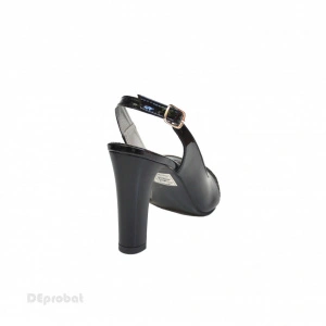 Sandale negre dama din piele naturala toc aplicat 9 cm