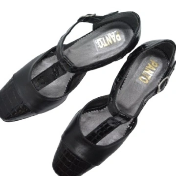 Sandale dama piele naturala negre lacuit cu bareta