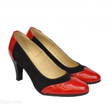 37, 38 - Pantofi negru cu rosu dama eleganti din piele naturala cod P373 - Lichidare Stoc