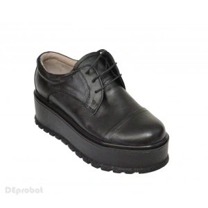 Pantofi negri dama cu talpa inalta 5,5 cm din piele naturala