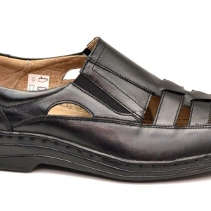 Pantofi barbati piele naturala negri de vara cu elastic