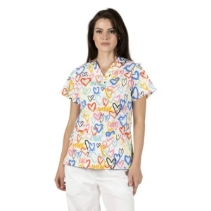Bluza medicala alba cu inimioare