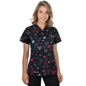 Bluza medicala negru cu inimioare rosii