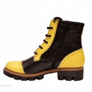 Bocanci dama piele naturala Negru cu Galben sport-casual