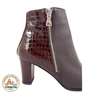 Botine din piele lac cu toc de 7 cm Maro cu fermoar