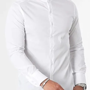 Camasa Slim Fit alba stil tunica manic lungi