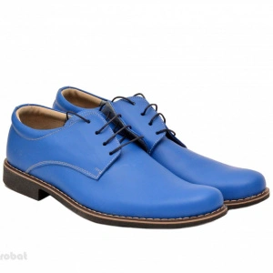 Pantofi albastru electric barbati piele naturala casual-office - cod P77