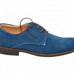Pantofi barbati piele naturala velur Albastri electric casual-office