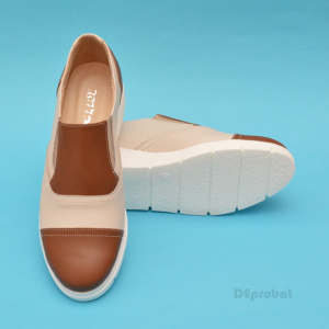 Pantofi dama bej casual-eleganti din piele naturala cu elastic