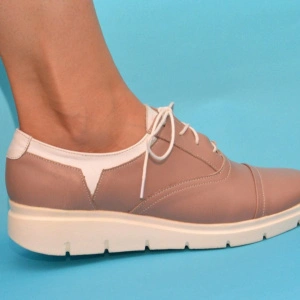 Pantofi dama crem cu alb casual-eleganti din piele naturala