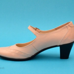 Pantofi dama eleganti din piele naturala bej cu toc de 5 cm