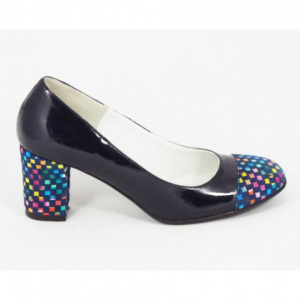Pantofi dama eleganti din piele naturala negri/bleumain cu buline cod P317 - Img 2
