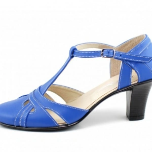 Pantofi dama piele naturala albastri cu bareta