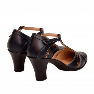 Pantofi dama piele naturala bleumarin cu bareta