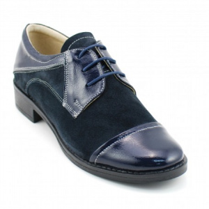 Pantofi dama piele naturala bleumarin cu siret