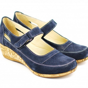 Pantofi dama piele naturala bleumarin velur cu platforma cod P87BLVEL - Made in Romania