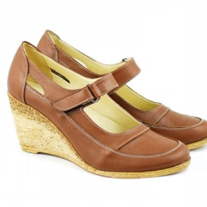 Pantofi dama piele naturala maro cu platforma cod P74M - Made in Romania