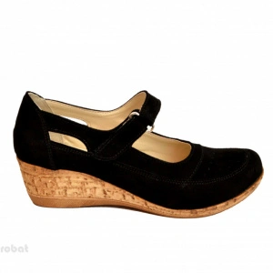 Pantofi dama piele naturala negri velur cu platforma