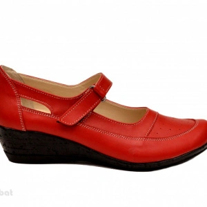 Pantofi dama piele naturala rosii cu platforma