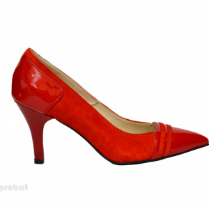Pantofi stiletto rosii dama eleganti din piele naturala