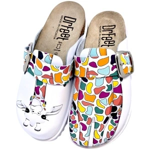 Saboti medicali Dr Feet 16202 alb cu girafa vesela - dama
