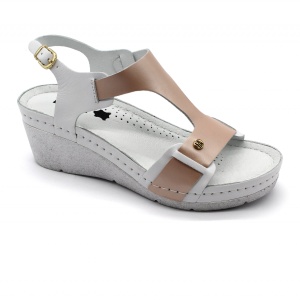 Sandale Leon 1010 alb cu somon - dama