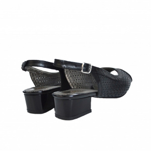 Sandale negre dama din piele naturala toc aplicat 3,5 cm
