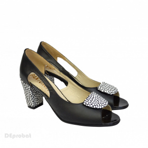 Sandale negre dama din piele naturala toc aplicat 7 cm cod S318