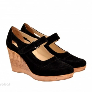 35 - Pantofi dama piele naturala velur negri cu platforma cod P74NVEL - LICHIDARE STOC