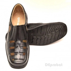 Pantofi barbati piele naturala negri de vara cu elastic