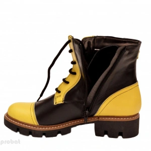 Bocanci dama piele naturala Negru cu Galben sport-casual