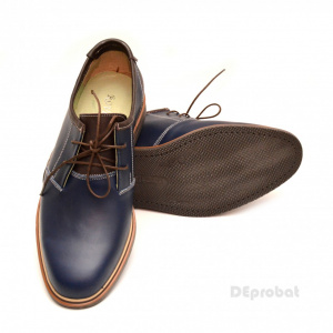 Pantofi barbati piele naturala bleumarin casual cu siret cod P122 - Img 5