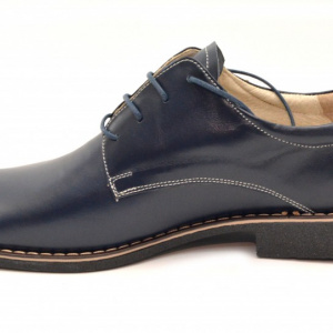 Pantofi barbati piele naturala bleumarin casual-eleganti cu siret cod P23 - Img 2