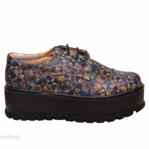Pantofi dama cu talpa inalta 5,5 cm multicolori din piele naturala