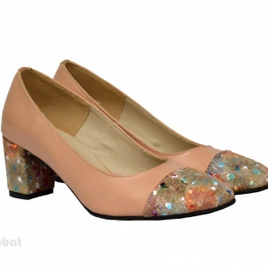 Pantofi dama eleganti cu toc imbracat din piele naturala bej cod P356