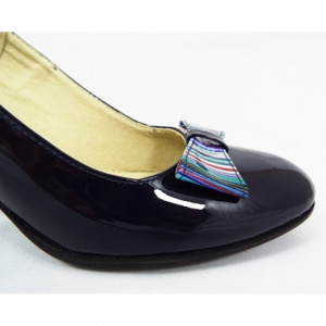 Pantofi dama eleganti din piele naturala bleumarin lacuiti