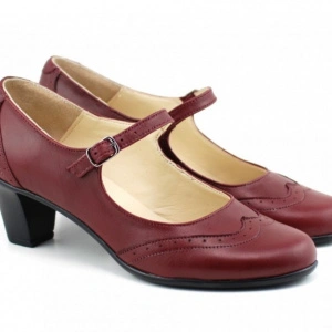 Pantofi dama eleganti din piele naturala grena cu toc de 5 cm cod P143GR