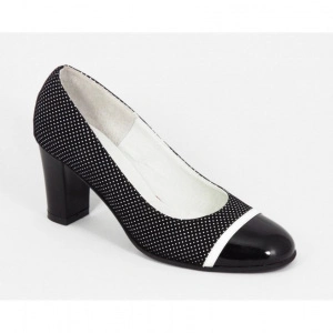 Pantofi dama eleganti din piele naturala negri cu buline cod P315
