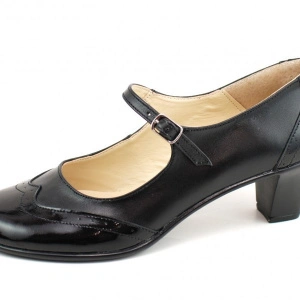 Pantofi dama eleganti din piele naturala negri cu toc de 5 cm