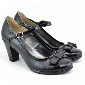Pantofi dama eleganti negri din piele naturala cu funda cod P125