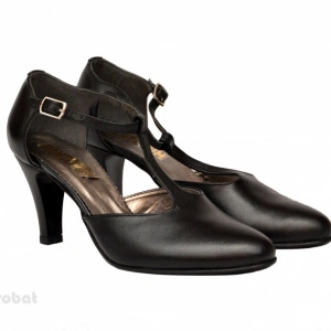 Pantofi dama negri cu toc aplicat din piele naturala cod P345