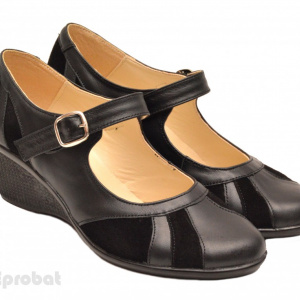 Pantofi dama negri din piele naturala cu platforma cod P40N - Made in Romania