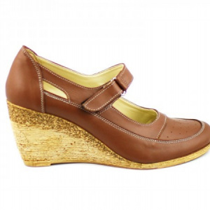Pantofi dama piele naturala maro cu platforma cod P74M - Made in Romania - Img 2