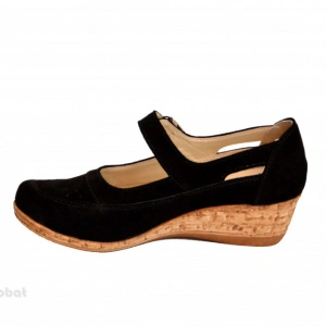 Pantofi dama piele naturala negri velur cu platforma
