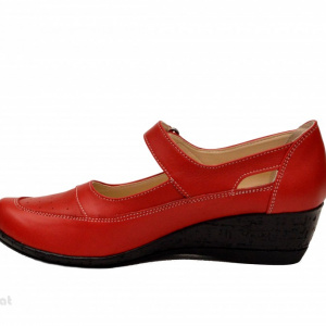 Pantofi dama piele naturala rosii cu platforma